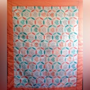 Hearts and Circles Baby quilt hand made & sewn reversible